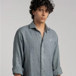 camisa lino azul