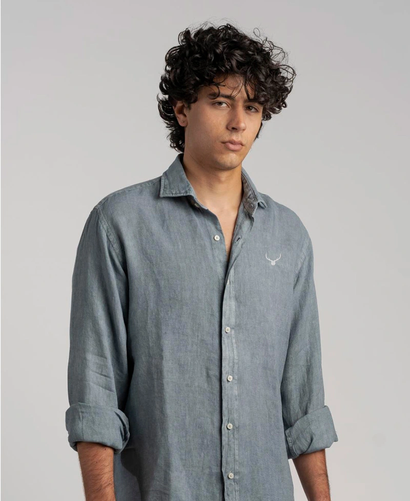 camisa lino azul