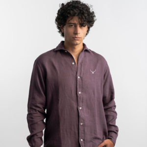 camisa lino berenjena
