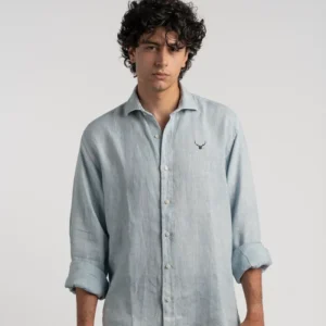 camisa lino celeste
